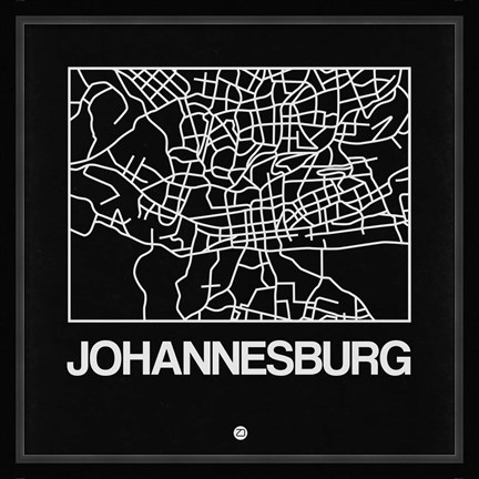 Framed Black Map of Johannesburg Print
