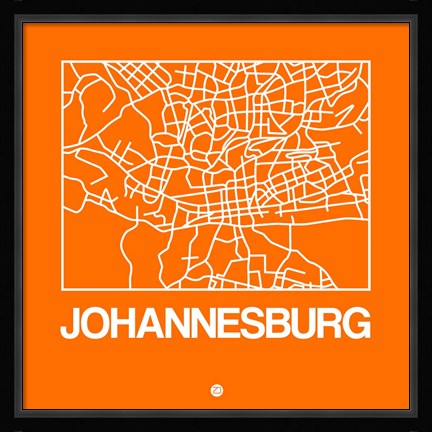 Framed Orange Map of Johannesburg Print