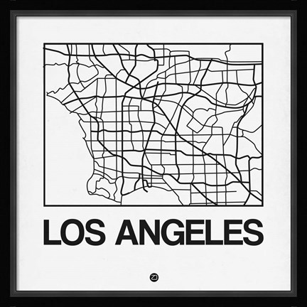 Framed White Map of Los Angeles Print