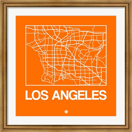 Framed Orange Map of Los Angeles Print