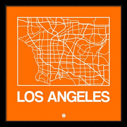 Framed Orange Map of Los Angeles Print