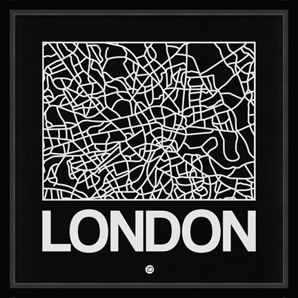 Framed Black Map of London Print
