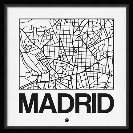 Framed White Map of Madrid Print