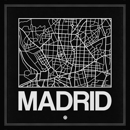 Framed Black Map of Madrid Print