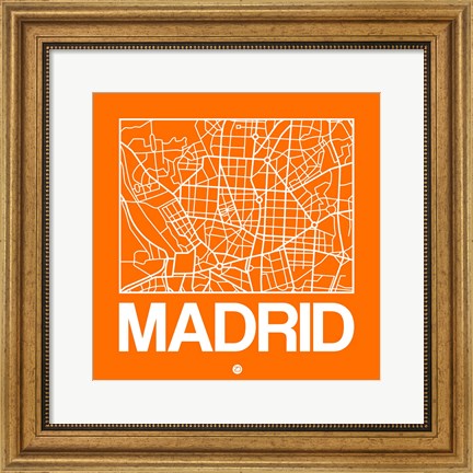 Framed Orange Map of Madrid Print