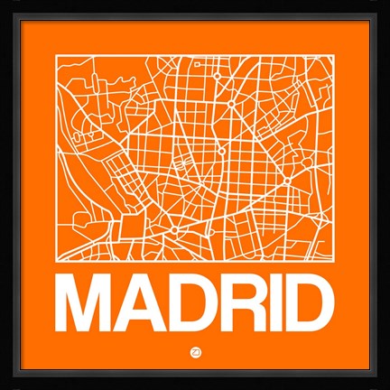 Framed Orange Map of Madrid Print
