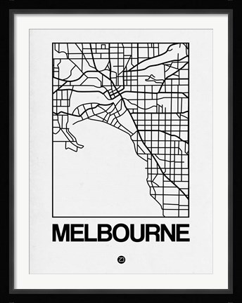 Framed White Map of Melbourne Print