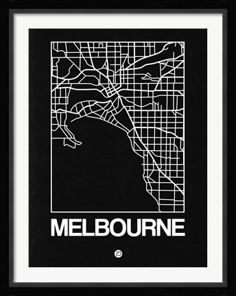 Framed Black Map of Melbourne Print