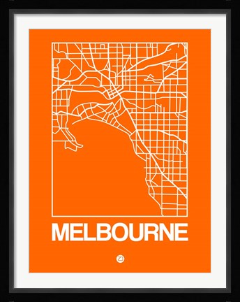 Framed Orange Map of Melbourne Print