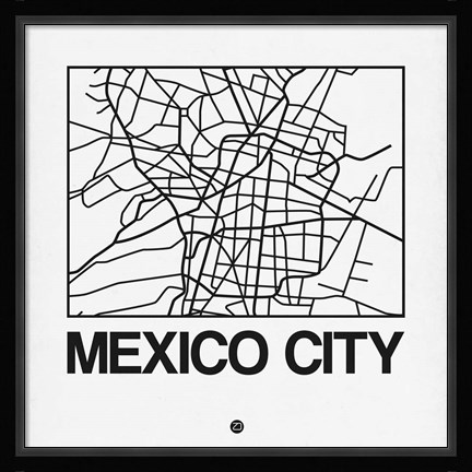 Framed White Map of Mexico City Print