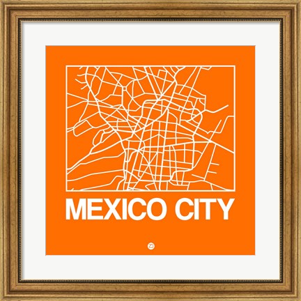 Framed Orange Map of Mexico City Print