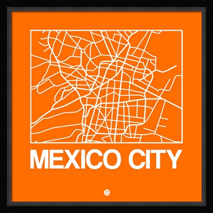 Framed Orange Map of Mexico City Print