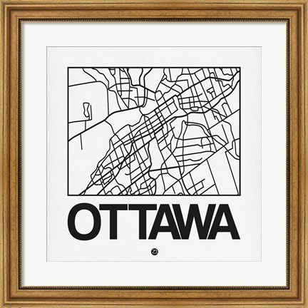 Framed White Map of Ottawa Print