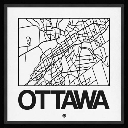 Framed White Map of Ottawa Print