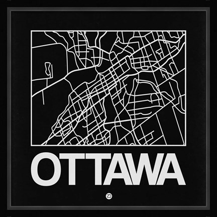 Framed Black Map of Ottawa Print