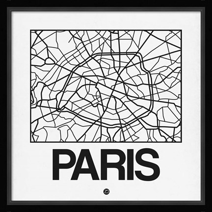 Framed White Map of Paris Print