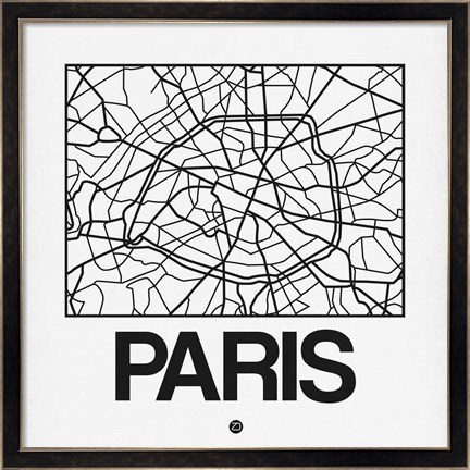 Framed White Map of Paris Print