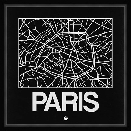 Framed Black Map of Paris Print