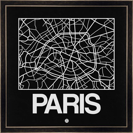 Framed Black Map of Paris Print