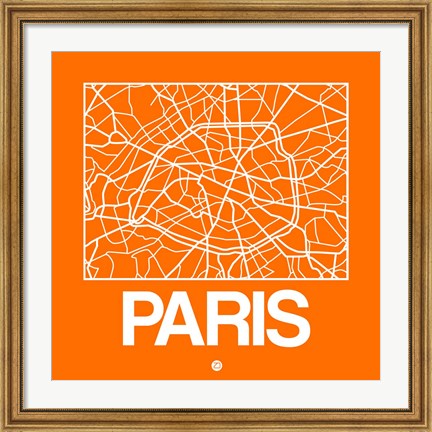Framed Orange Map of Paris Print
