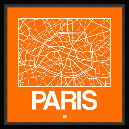 Framed Orange Map of Paris Print