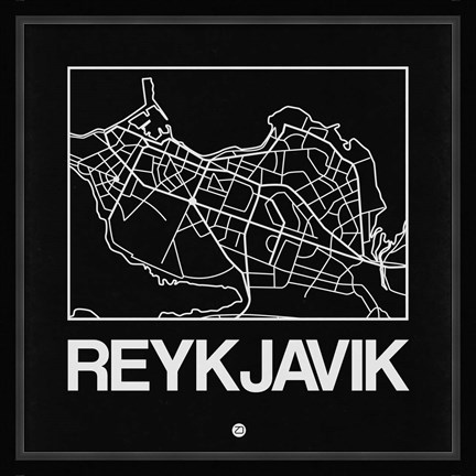 Framed Black Map of Reykjavik Print