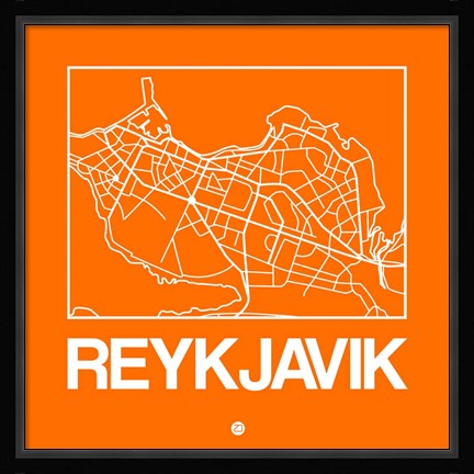 Framed Orange Map of Reykjavik Print