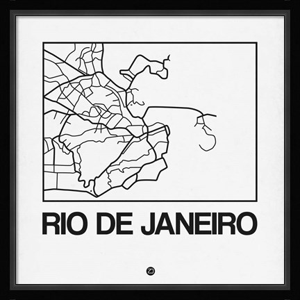 Framed White Map of Rio De Janeiro Print