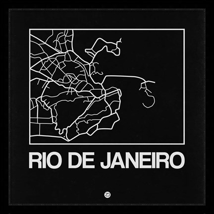 Framed Black Map of Rio De Janeiro Print