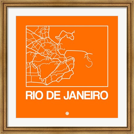 Framed Orange Map of Rio De Janeiro Print
