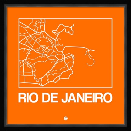 Framed Orange Map of Rio De Janeiro Print