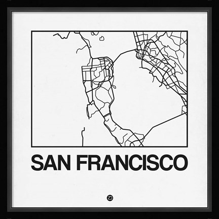 Framed White Map of San Francisco Print