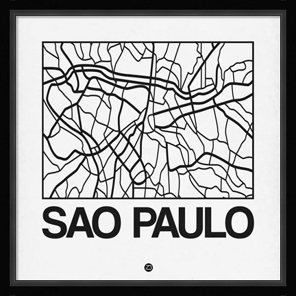 Framed White Map of Sao Paulo Print