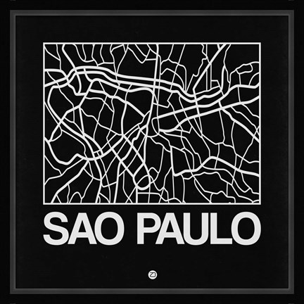 Framed Black Map of Sao Paulo Print