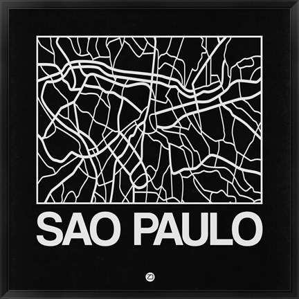 Framed Black Map of Sao Paulo Print