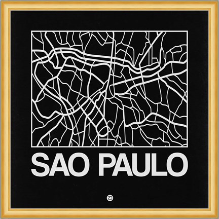Framed Black Map of Sao Paulo Print