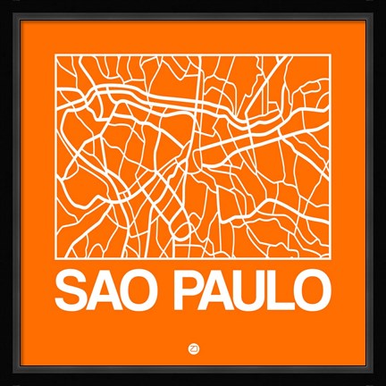 Framed Orange Map of Sao Paulo Print