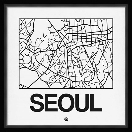 Framed White Map of Seoul Print