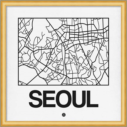 Framed White Map of Seoul Print