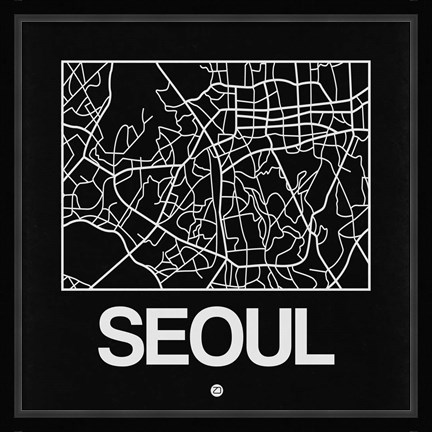 Framed Black Map of Seoul Print