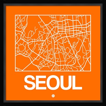 Framed Orange Map of Seoul Print