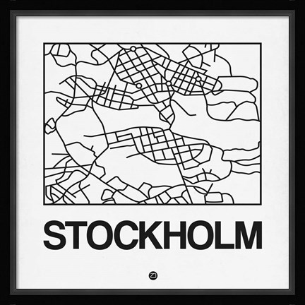 Framed White Map of Stockholm Print
