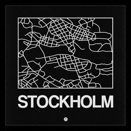 Framed Black Map of Stockholm Print