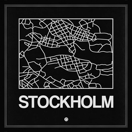Framed Black Map of Stockholm Print