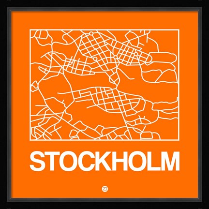 Framed Orange Map of Stockholm Print