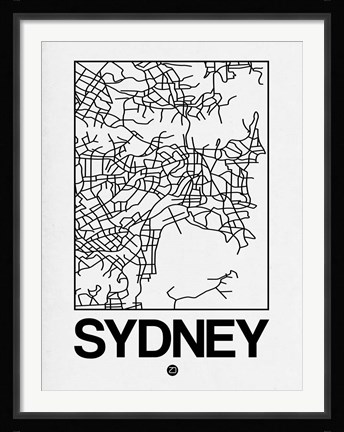 Framed White Map of Sydney Print