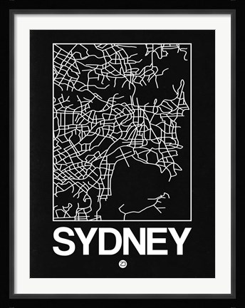 Framed Black Map of Sydney Print
