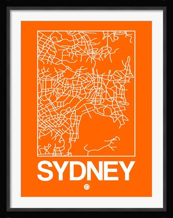 Framed Orange Map of Sydney Print