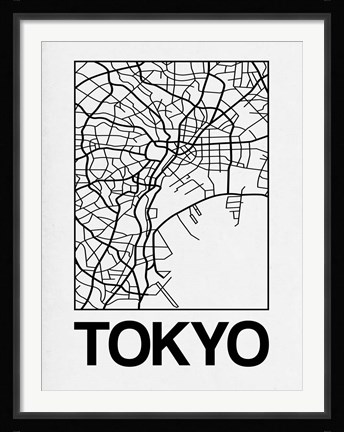 Framed White Map of Tokyo Print