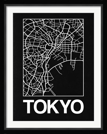 Framed Black Map of Tokyo Print
